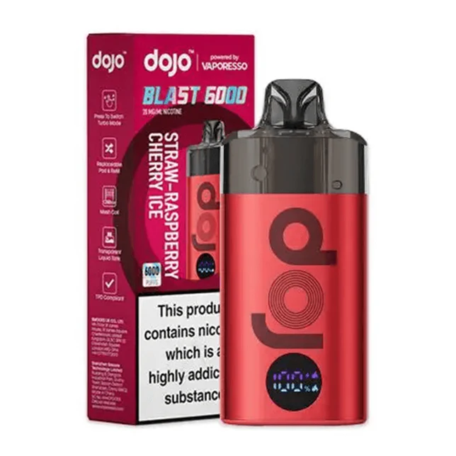 Straw-Raspberry Cherry Dojo Blast 6000 Disposable Vape by Vaporesso 20mg